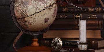 brown and silver desk globe