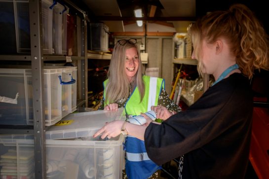 women looking at a file