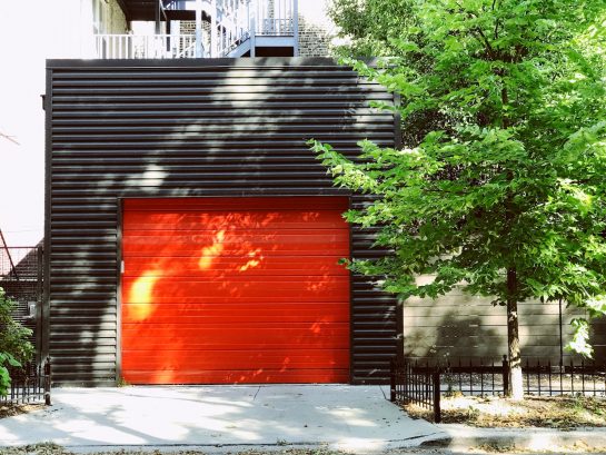 red closed door shutter