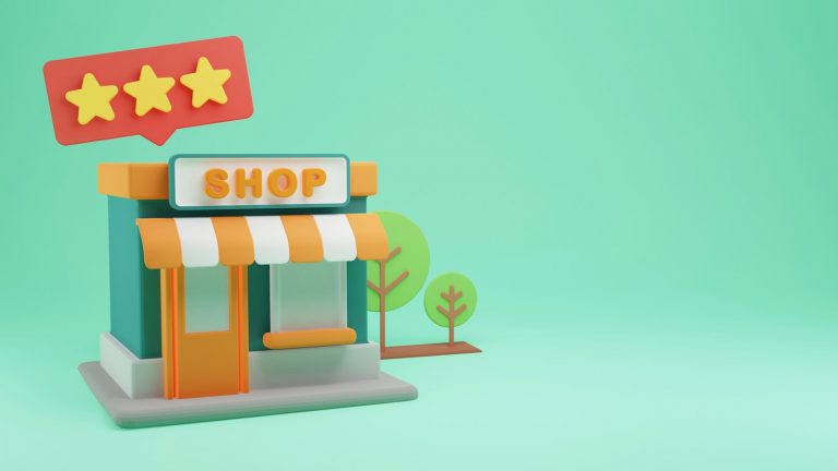 a small toy store with a green background