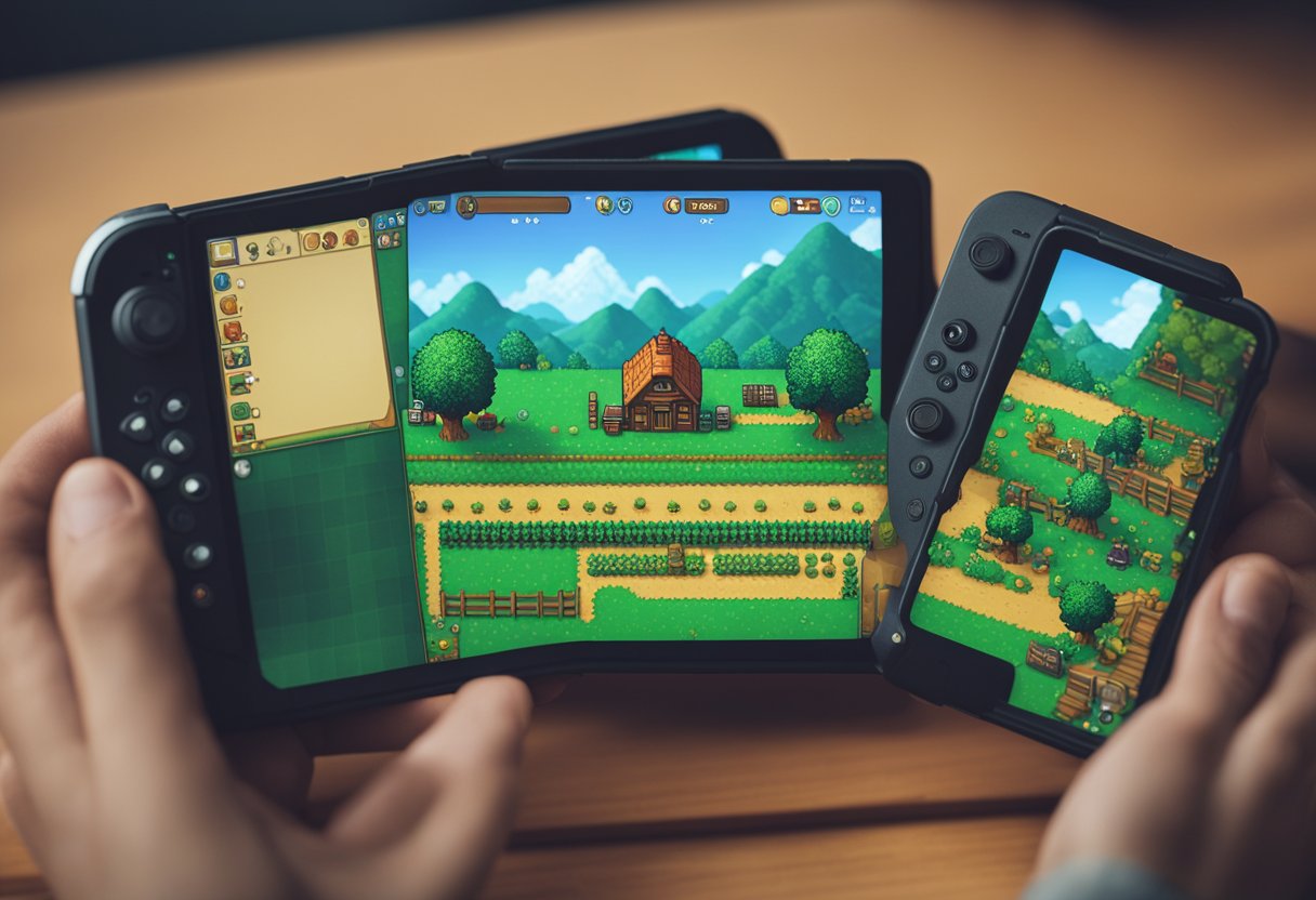 Stardew Valley updates and development across platforms, with various devices interconnected for seamless gameplay