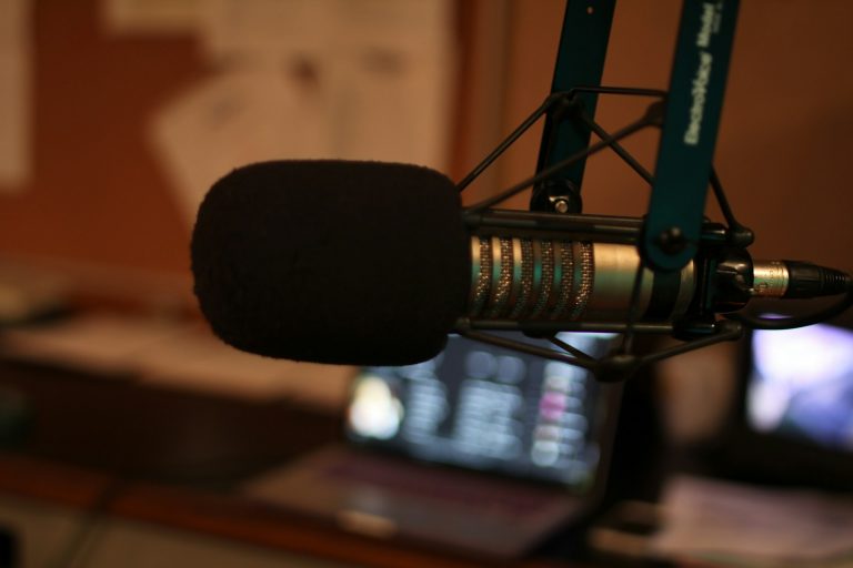 black microphone on black microphone stand